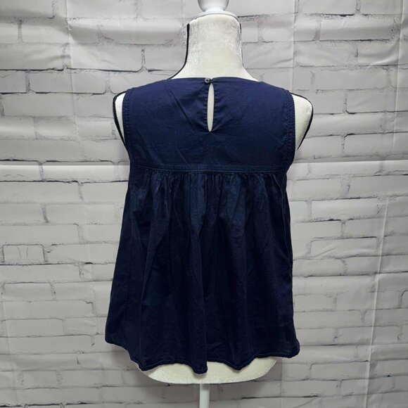 UNIQLO Navy Blue Sleeveless Embroidered Blouse | Size Small Boho - Picture 4 of 9